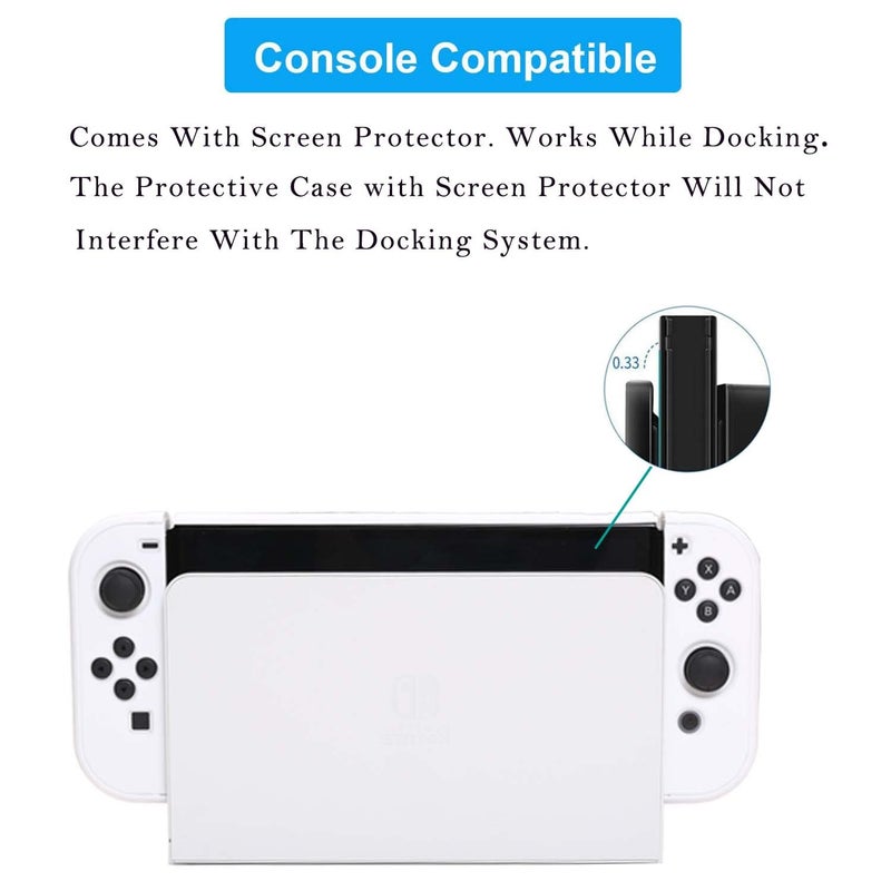COMCOOL Dockable Case for Nintendo Switch OLED 2021 - Cute Protective Cover Accessories for Nintendo Switch OLED and Joy-Con Controller with Screen Protector Thumb Grips - White - Image 3